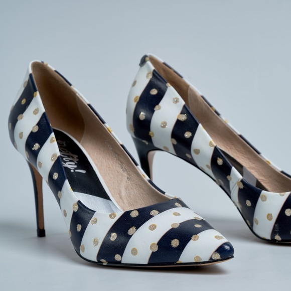 NWT Leather pumps + gold polka dots - Picture 3 of 6